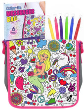 Load image into Gallery viewer, Decorate Your Own Messenger Bag for Girls! Color Your Own Bag for Kids with Vibrant Markers plus a Bonus Pencil Case! Fun DIY Coloring Arts and Crafts Set, Great for School &amp; Travel, Unique Girl Gifts
