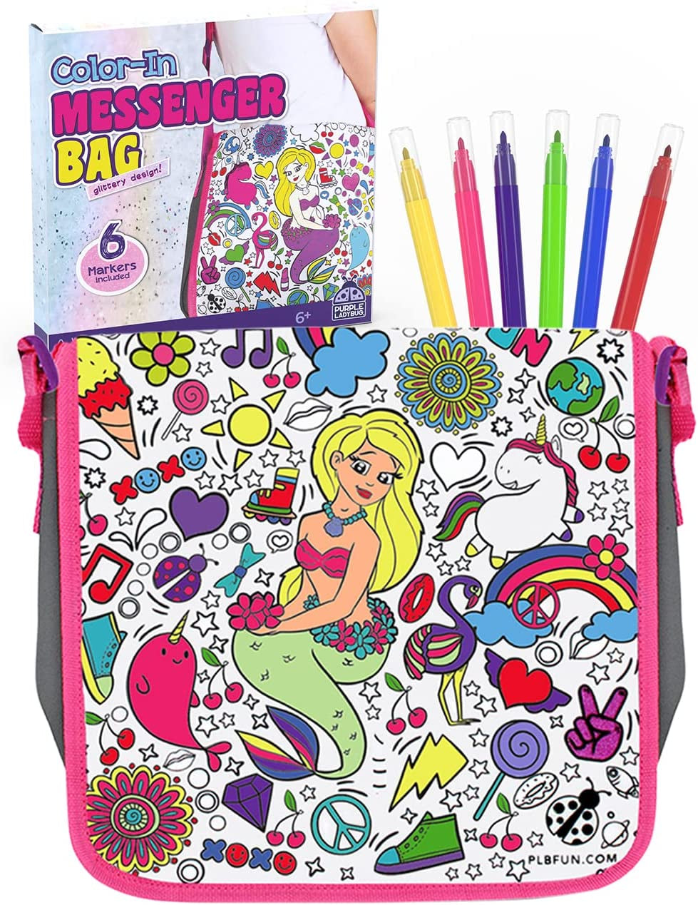 Decorate Your Own Messenger Bag for Girls! Color Your Own Bag for Kids with Vibrant Markers plus a Bonus Pencil Case! Fun DIY Coloring Arts and Crafts Set, Great for School & Travel, Unique Girl Gifts