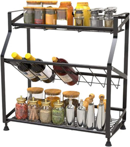 Countertop Shelf Organizer- Kitchen Storage and Organisation Rack for Spice Jar, Condiments, Olive Oil, Wine Bottle | Living, Study, Bathroom and Pantry Cabinet. (3 Tier)