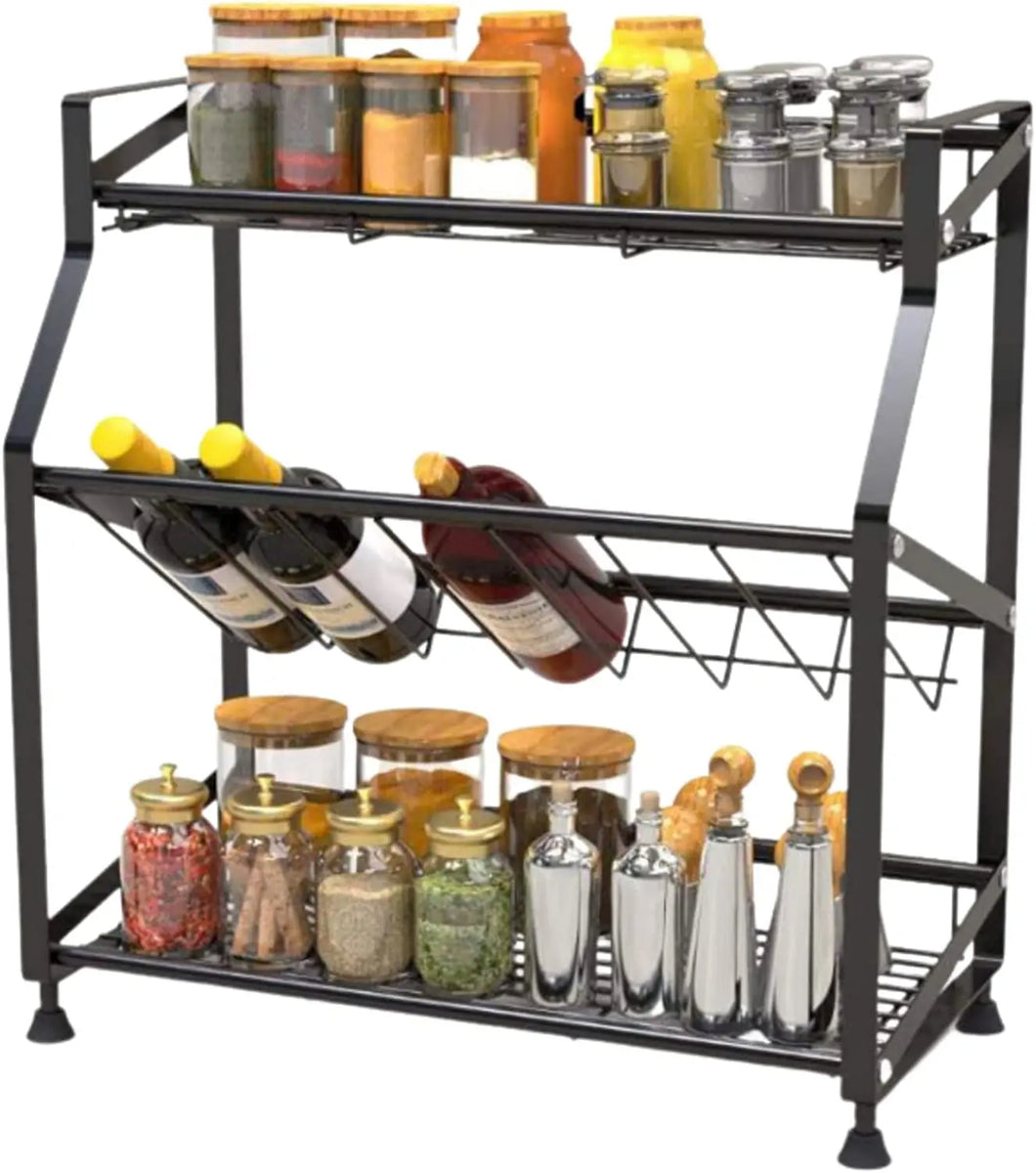 Countertop Shelf Organizer- Kitchen Storage and Organisation Rack for Spice Jar, Condiments, Olive Oil, Wine Bottle | Living, Study, Bathroom and Pantry Cabinet. (3 Tier)