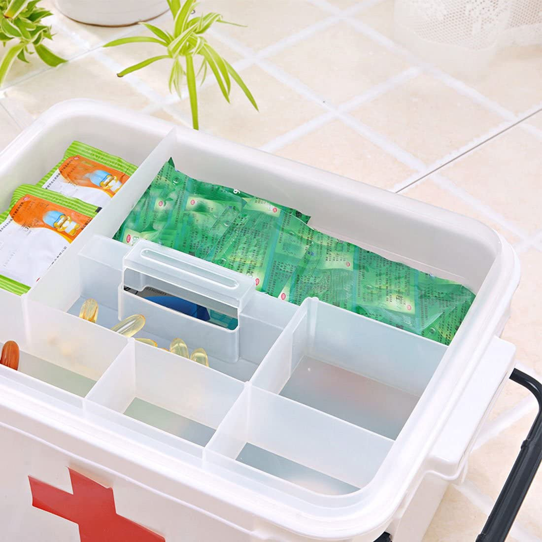 Medicine Box Storage Box Organizer 2 Layers with Compartments Family Emergency Kit Storage Case 9.25"X6.49"X5.31"