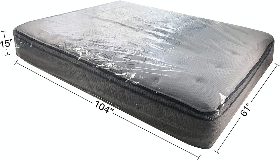 Queen Mattress Clear Plastic Poly Covers, 61 X 15 X 104 Inch, Heavy Duty 2 Mil, 1 Pack