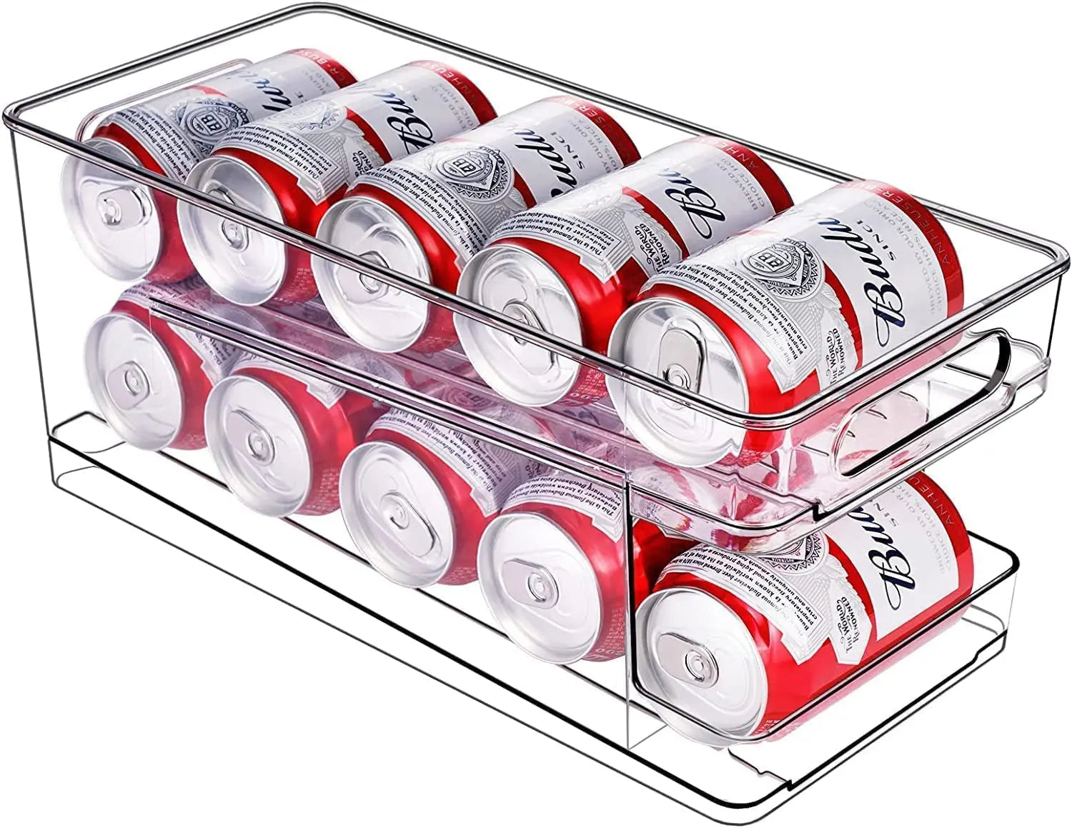 Fridge Organiser, Refrigerator Storage Bins with Rolling, 2-Tier Can Dispenser, Drink Food Storage, Home Kitchen Organisation, Soda Beverage Container, for Fridge Freezer Pantry Countertop Cabinets