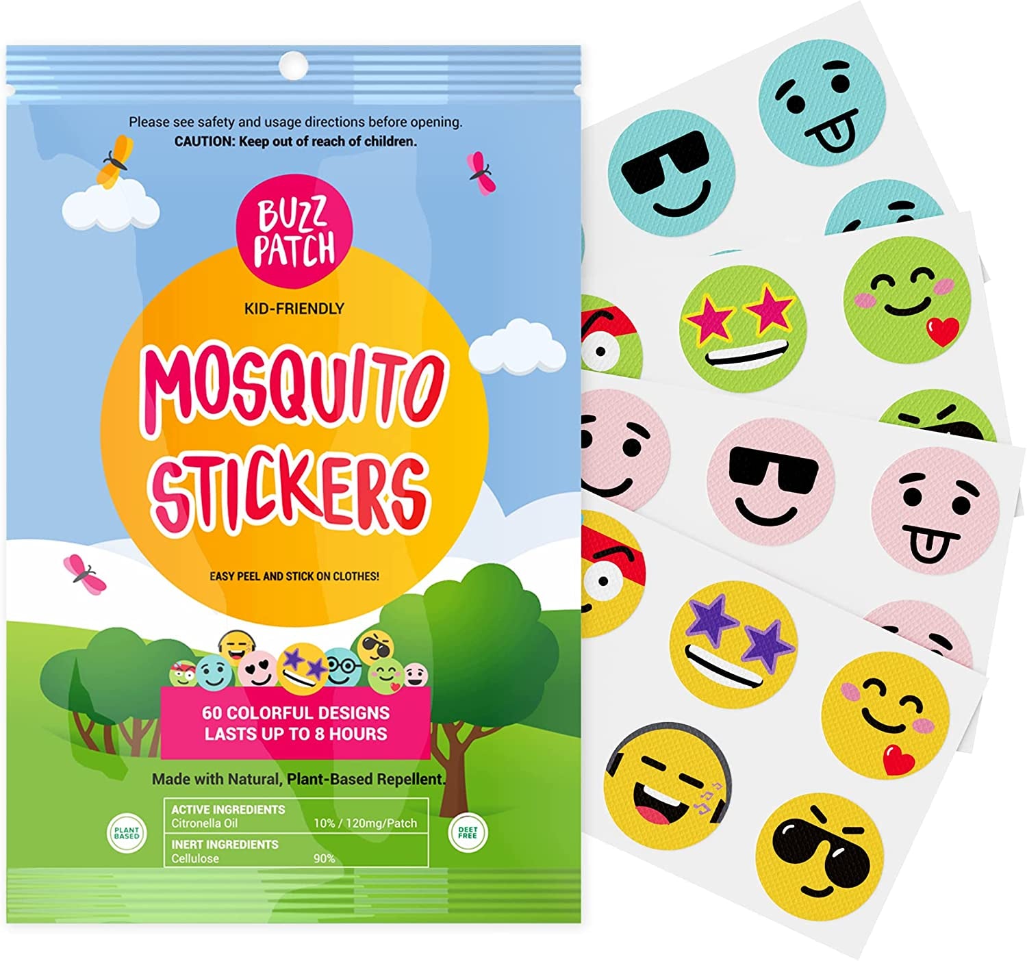 Mosquito Patch Stickers for Kids (60 Pack) - All Natural, Plant Based Ingredients, Non-Toxic, DEET Free, Citronella Essential Oil Insect Patches, for Toddlers, Babies, Children (1)