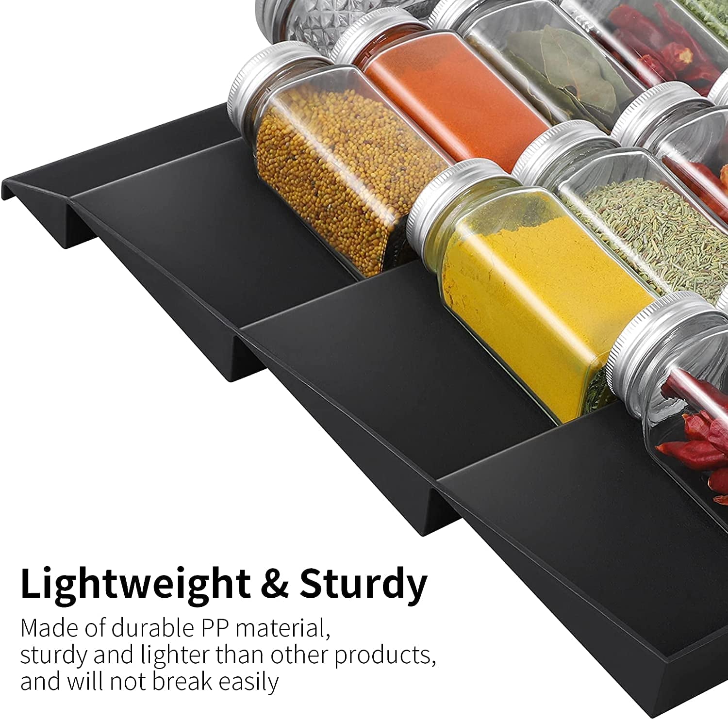 Spice Rack, Spice Drawer Organizer for Kitchen Drawer Cabinets- Adjustable 4 Slanted Tier Spice Storage Organizer Insert for Drawer Kitchen, Expands 12"To 23-1/4"W, 2 Pack Black