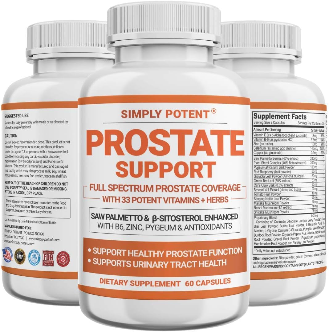 Prostate Supplements for Men (60 Capsules), Palmetto Prostate Health Support - 33 Vitamins & Herbs - Beta Sitosterol, Zinc, for Healthy Urination Frequency & Uninterrupted Sleep
