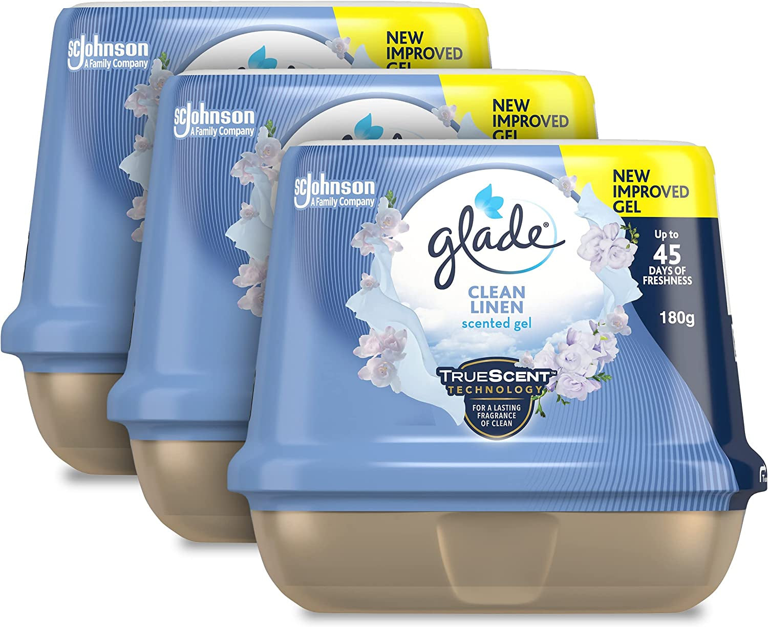 Fragranced Bathroom Gel, Bathroom Air Freshener and Discreet Odour Eliminator, Clean Linen, Pack of 3 X 180G Air Fresheners