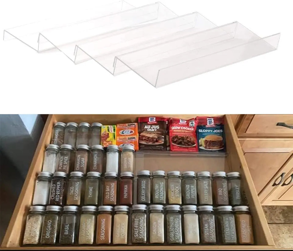 Set of 4 Spice Jar Rack Drawer Organizer Expandable Spice Seasoning Holder Storage Organisation for Countertop Kitchen
