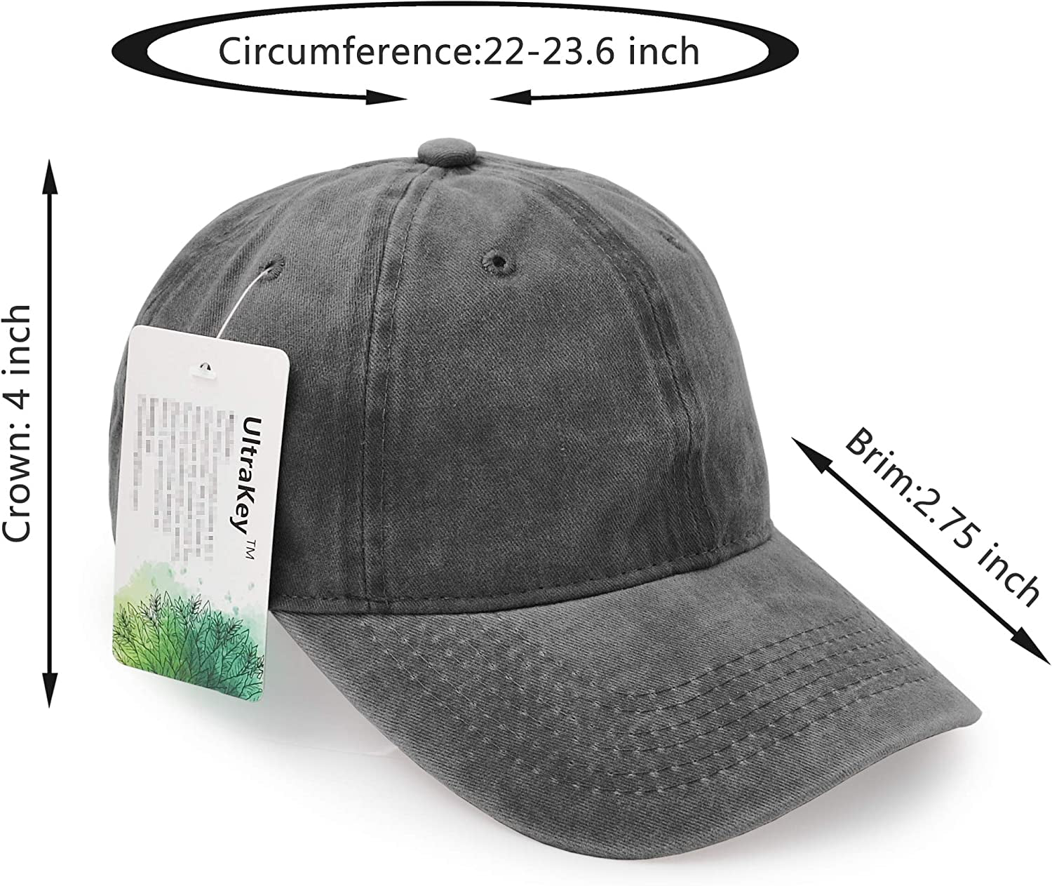 Baseball Cap, Ultrekey Washed Cotton Adjustable Sport Outdoor Sun Cap Unisex Hip Hop Casual Hat Snapback Cap