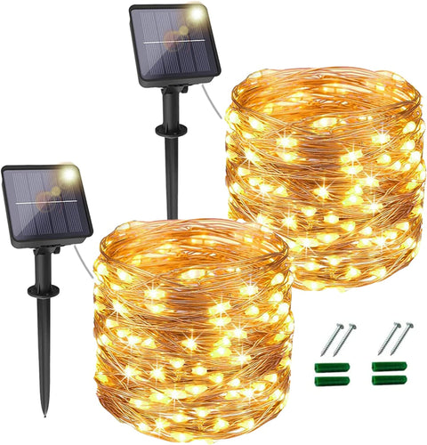 [2 Pack] 20M/65FT 200 Leds Solar Fairy String Lights Outdoor,Fairy Christmas Light 8 Solar Lighting Modes IP65 Waterproof for Home Garden Patio Wedding Party Xmas