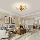 Crystal Chandeliers,K9 Crystal LED Ceiling Light,Vintage Light Fixtures Pendant Lighting for Living Room Bedroom Restaurant Porch Chandelier(4-Light,Golden)