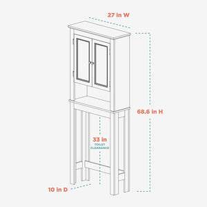 Custom Suite over the Toilet Storage, 2-Door Bathroom Spacesaver, Cabinet with 3 Tiers of Storage, White