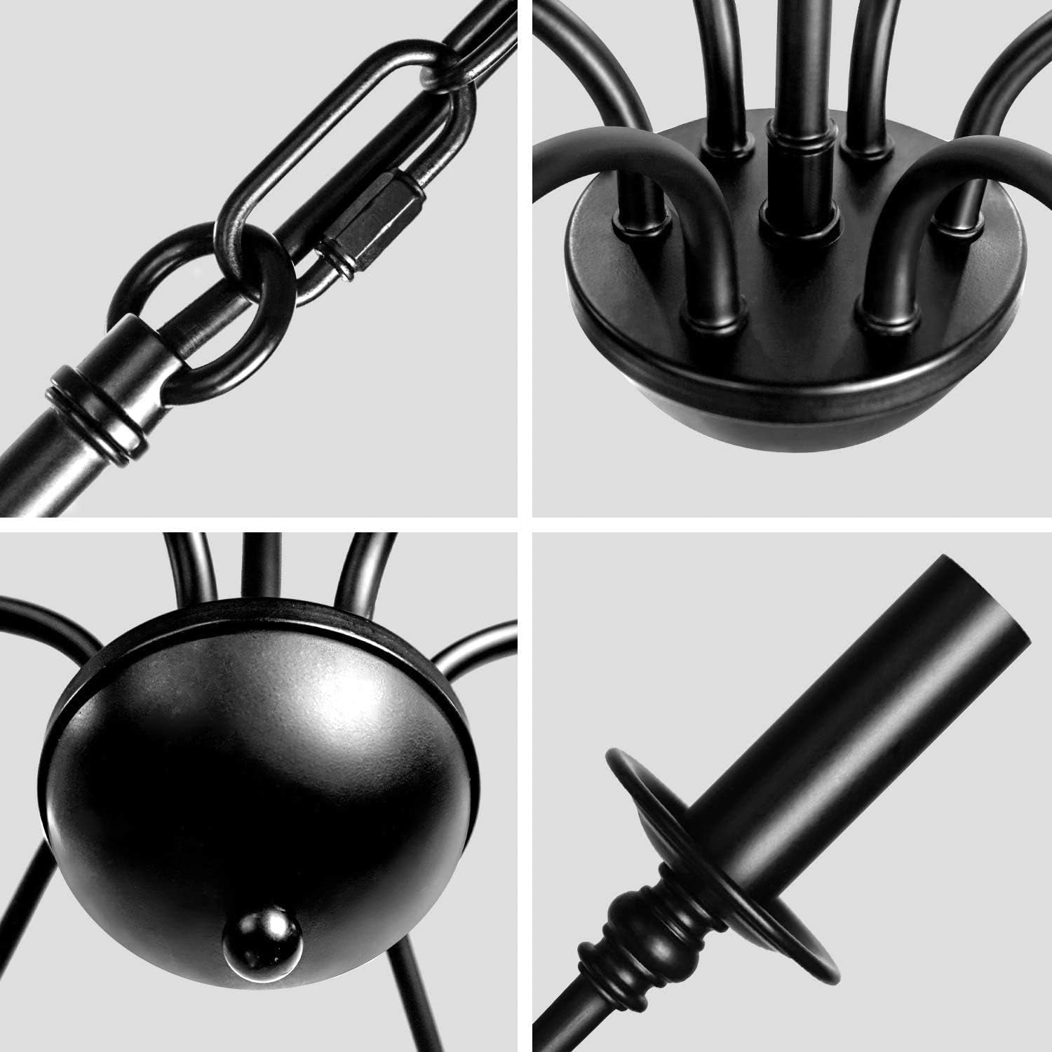 6-Light Farmhouse Chandeliers Black Classic Candle Ceiling Pendant Light Fixture Rustic Ceiling Chandelier for Foyer,Living Room,Kitchen Island,Dining Room