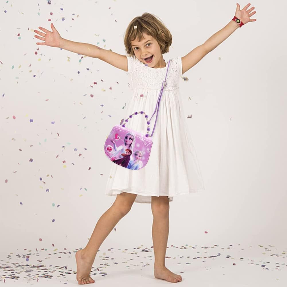 Elsa Handbag, Shoulder Bag, Anna and Elsa Children'S Handbag, Frozen Children'S Shoulder Bag, Elsa Bags, School Backpack with Adjustable Strap for Children Girls, Purple (18 X 15 X 7 Cm)