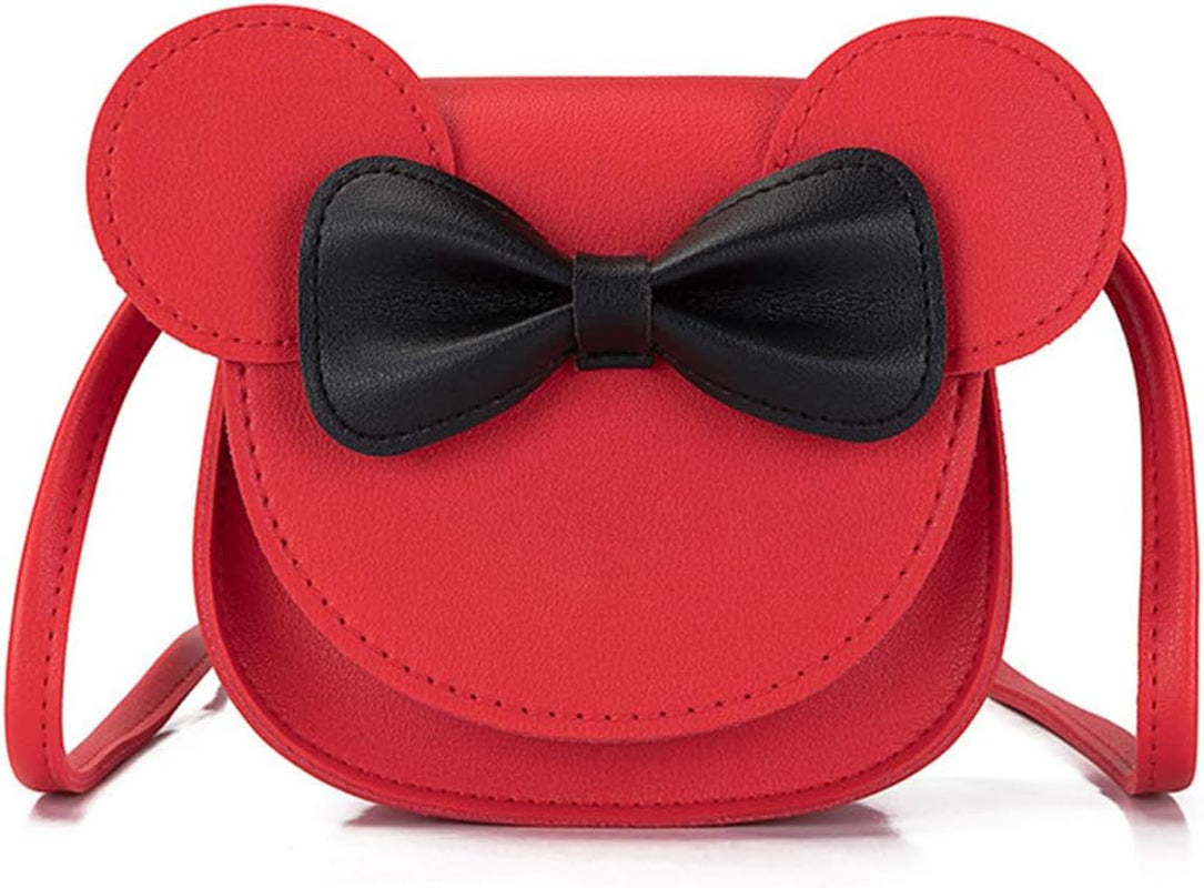 Little Girls Cute Crossbody Purse Bowknot Shoulder Bag Coin Purse with Cute Mouse Ear Headband (Red)