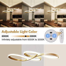 Load image into Gallery viewer, LED Modern Chandelier, Dimmable Pendant Light with Remote Control, Musical Note Shape Chandelier Lighting for Dining Rooms Bedroom Kitchen Restaurant, 100CM, 3000K-6000K, 68W, Gold
