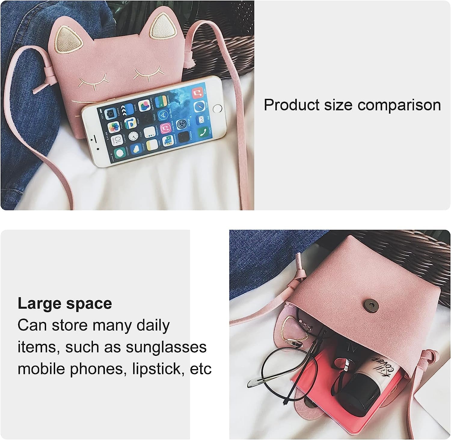 Little Girls' Shoulder Bag Handbag, Cute Cat Ear Crossbody Purse Body Bag for Kids Girls Toddlers (Pink)