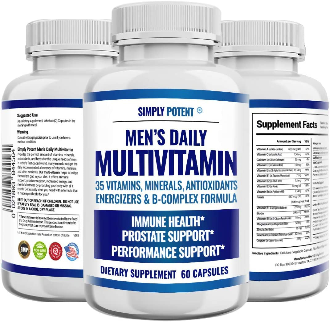 Daily Multivitamin for Men, 35 Vitamin, Mineral & Antioxidant Blend Supplement with Vitamins C, B-Complex & Saw Palmetto for Immune System, Energy, Focus & Prostate Health, Capsules 60