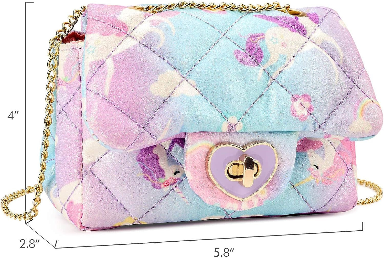 Unicorn Quilted Little Girls Crossbody Purse for Toddler Kids, 5.5'