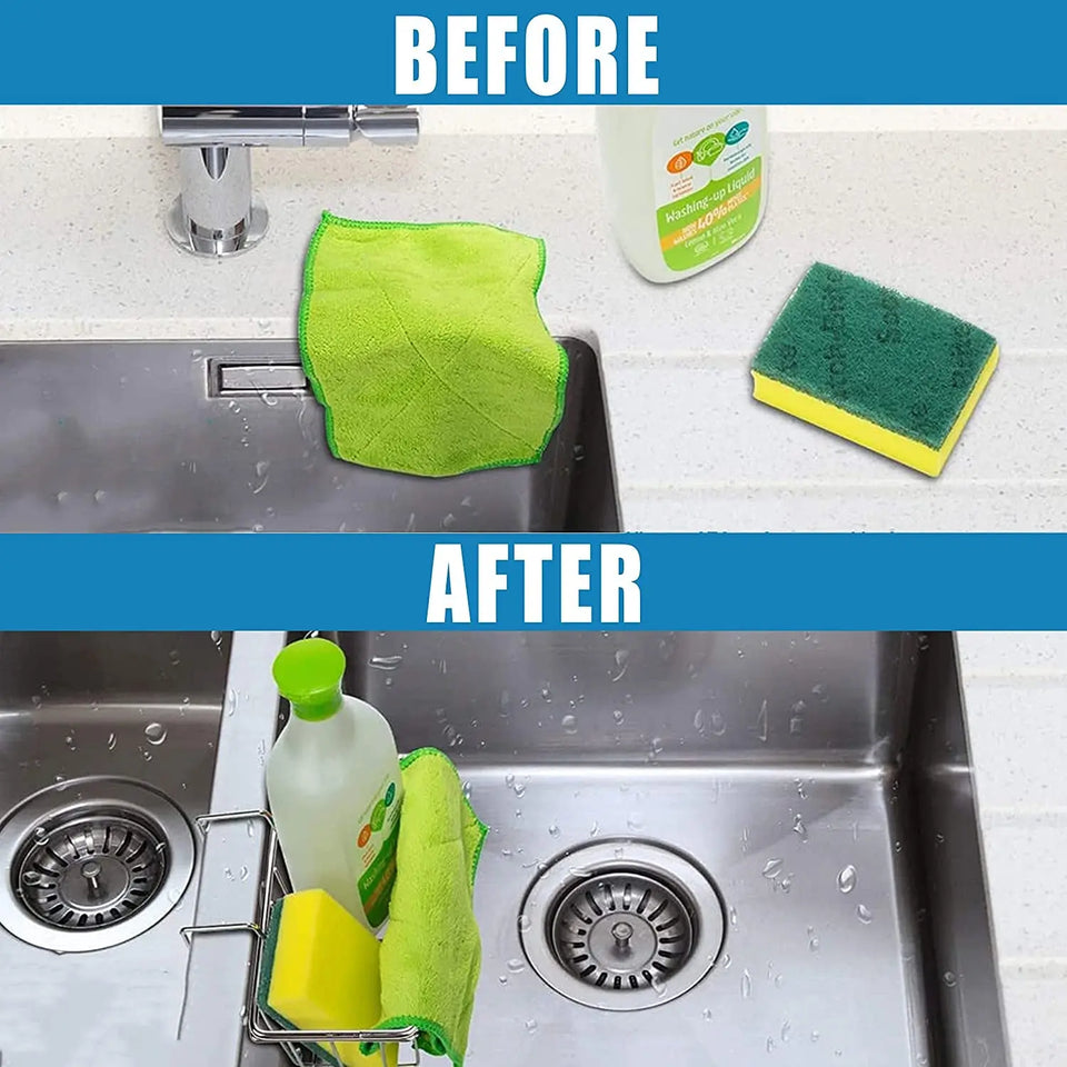 Sink Caddy with Self-Adhesive Sponge and Soap Holder, Kitchen Sink Rack, Stainless Steel Hanging In-Sink Caddy, Kitchen Sink Storage Organizer Basket and Sink Draining Towel Rack