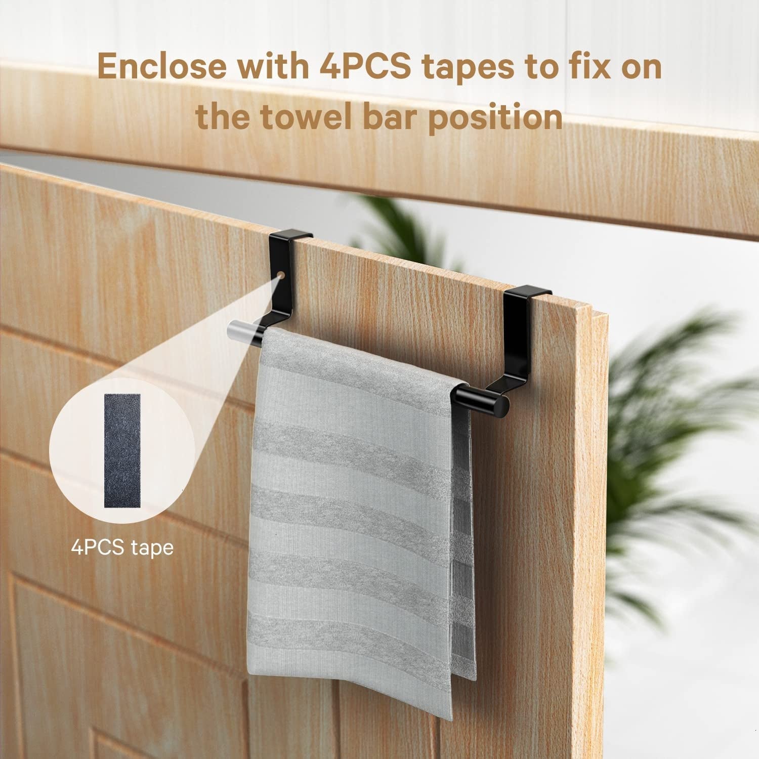 Stainless Steel over Door Towel Rack Bar Holders for Universal Fit on over Cabinet Cupboard Doors 2 Pack Black