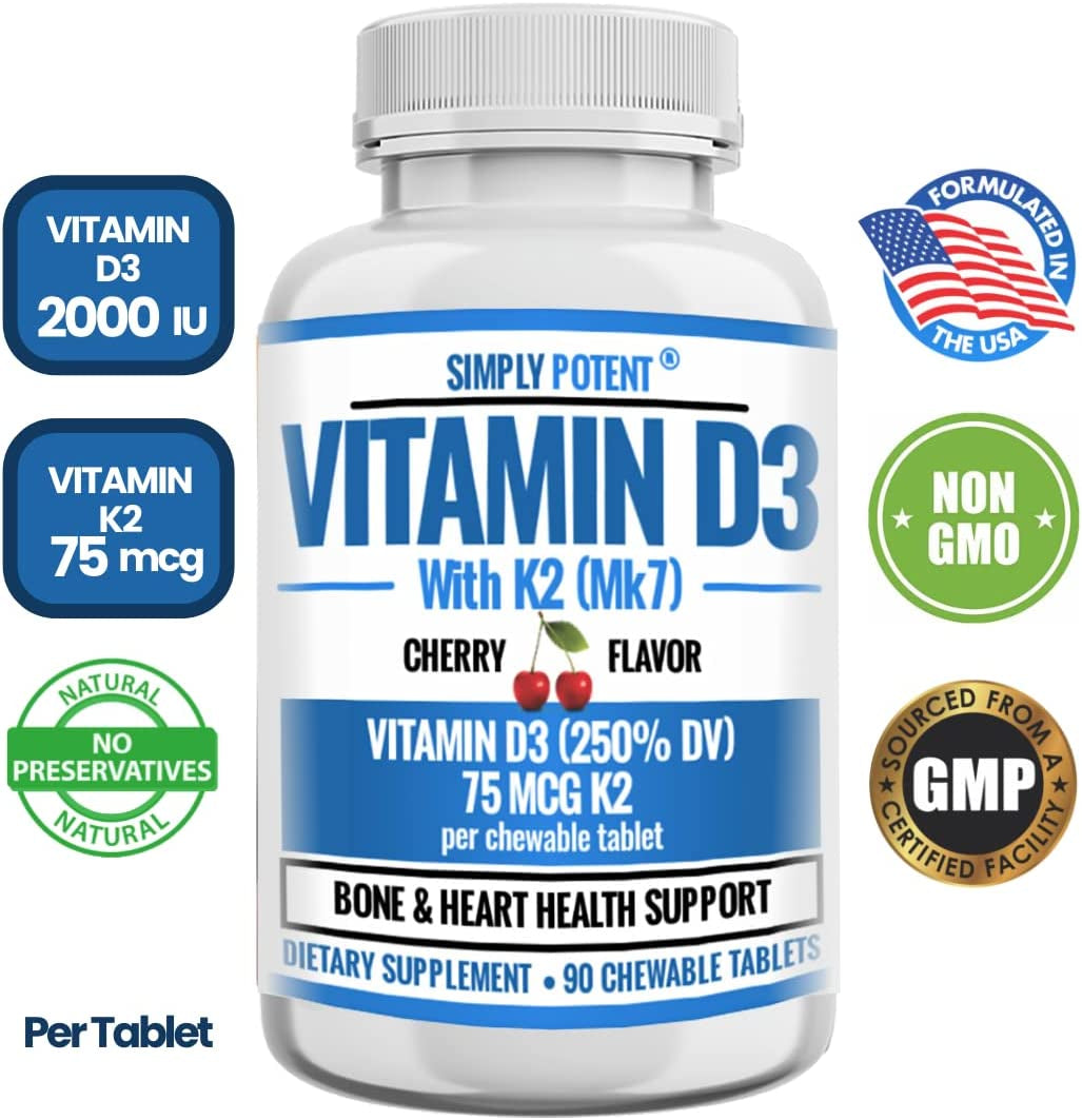 Vitamin D3 K2 Supplement Vitamin D3 2000IU with Vitamin K2 75MCG, Cher