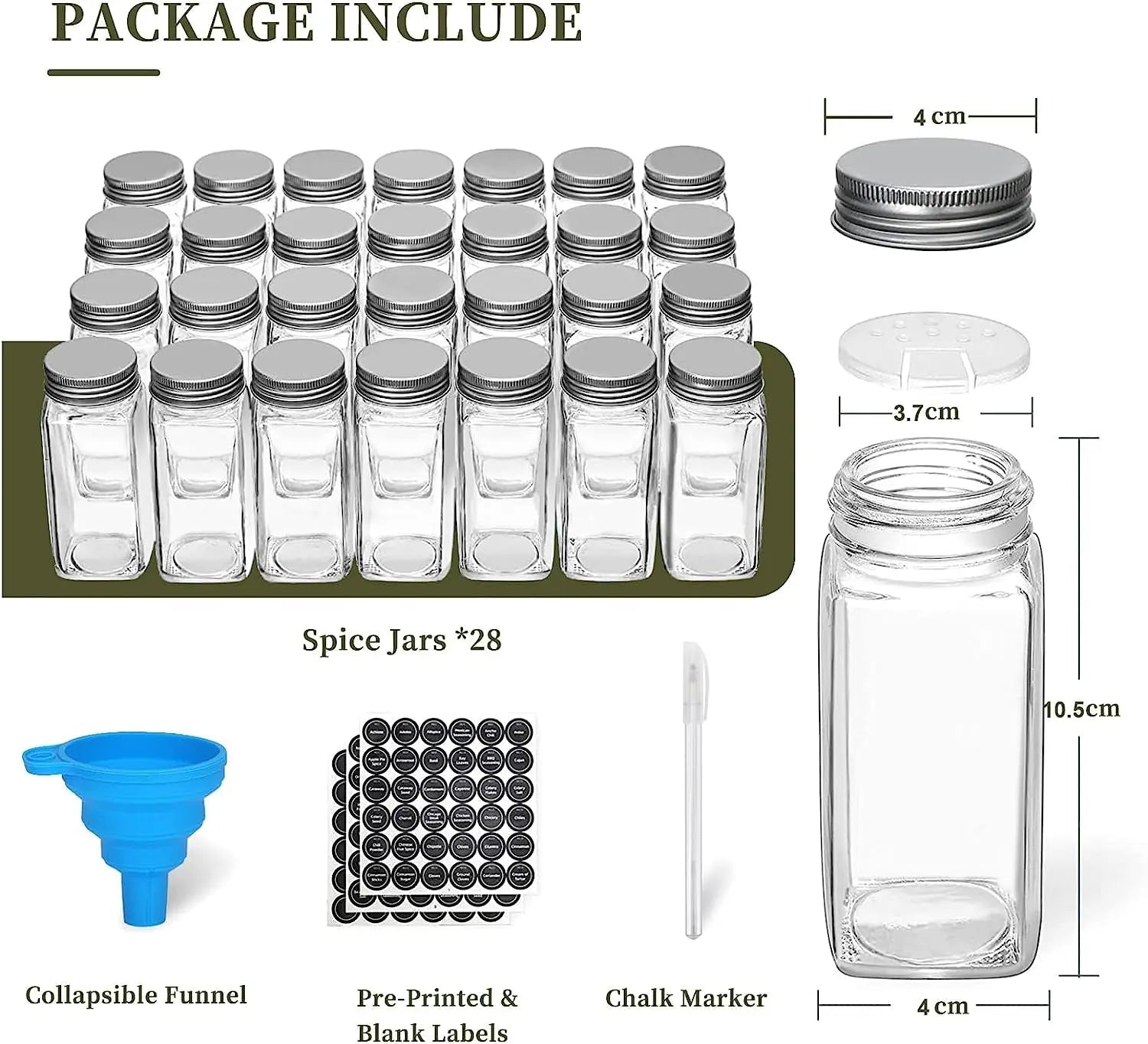 Spice Rack with 28 Spice Jars, Spice Rack Organizer for Cabinet, Spice Jars with Labels, 432 Spice Labels, 4 Tier Seasoning Organizer for Countertop, Cabinet, Kitchen, Pantry, Cupboard