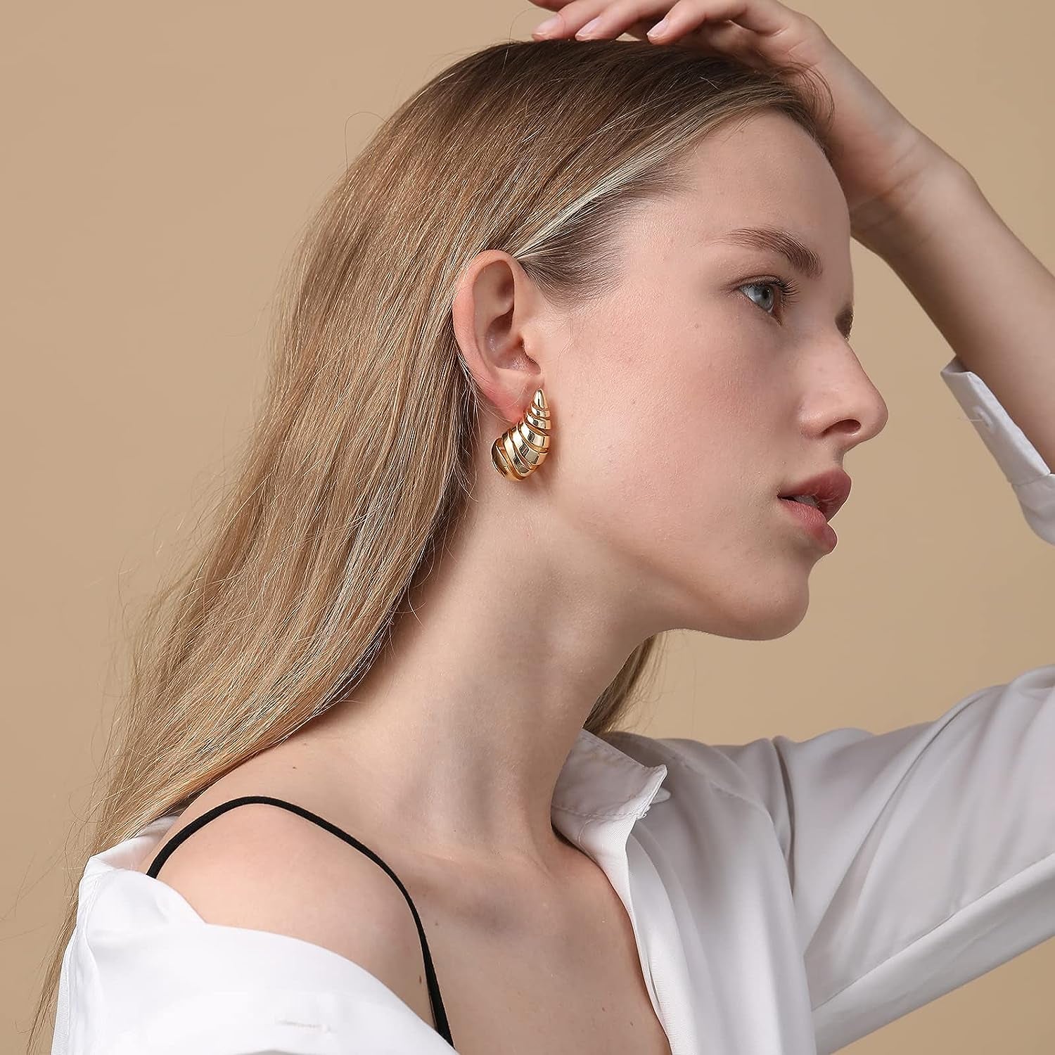 Drop Earrings Spiral Chunky Gold Hoop Earrings Lightweight Dangle Earrings Teardrop Trendy Hypoallergenic Gold Plated Earrings Fashion Jewelry for Women Girls