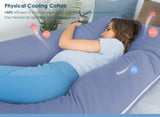 Pregnancy Pillows, Organic Cotton U Shaped Body Pillow for Sleeping, Cooling Maternity Pillow for Pregnant Women Support, Pregnancy Back Pain Relief Pillow, Blue