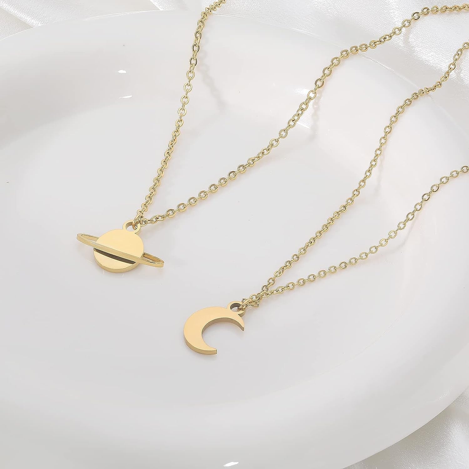 Holy Rose 2 Pcs Moon Star Saturn Necklace Music Lover Gift Singer Gifts Singer Song Inspired Fans Gift