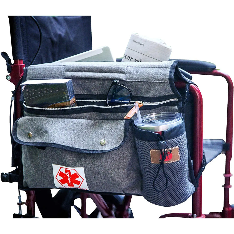 Wheelchair Side Pouch Bag with Cup and Phone Holder for Mobility Scooter Pattan Australia
