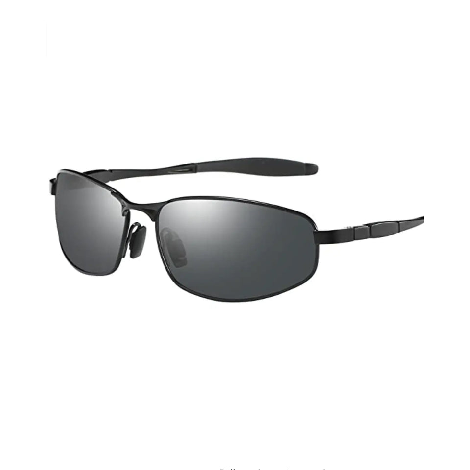 ZHILE Wrap Polarized Sunglasses Al-Mg Metal Temple Spring Hinged Nickel Free (Black, Grey) Pattan Australia