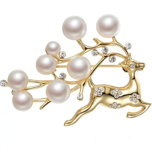 Natural pearl elegant, Designer elk brooch, gold tone, alloy material Pattan Australia