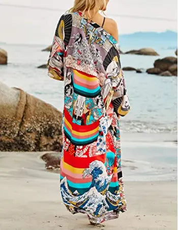 Womens Chiffon/Rayon Beach Blouses Kimono Cardigan Long Bikini Cover Up Pattan Australia