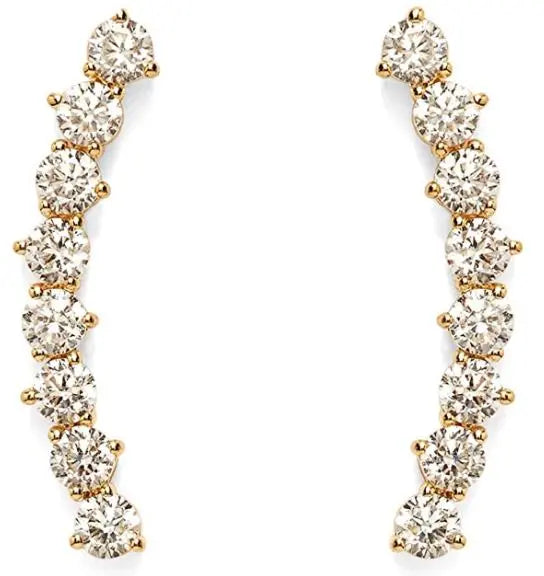 14K Gold Plated"Hearts & Arrows" Simulated Diamond Ear Crawler - Cuff Earrings Hypoallergenic Stud Ear Climber Jackets pattanaustralia