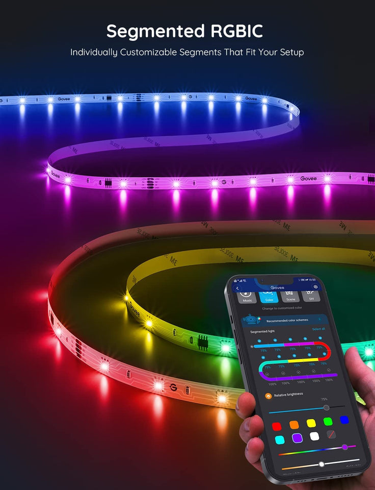 RGBIC LED Strip Lights, 16.4Ft Smart LED Lights for Bedroom, Bluetooth LED Lights APP Control, DIY Multiple Colors on One Line, Color Changing LED Lights Music Sync for Ceiling, Gaming Room