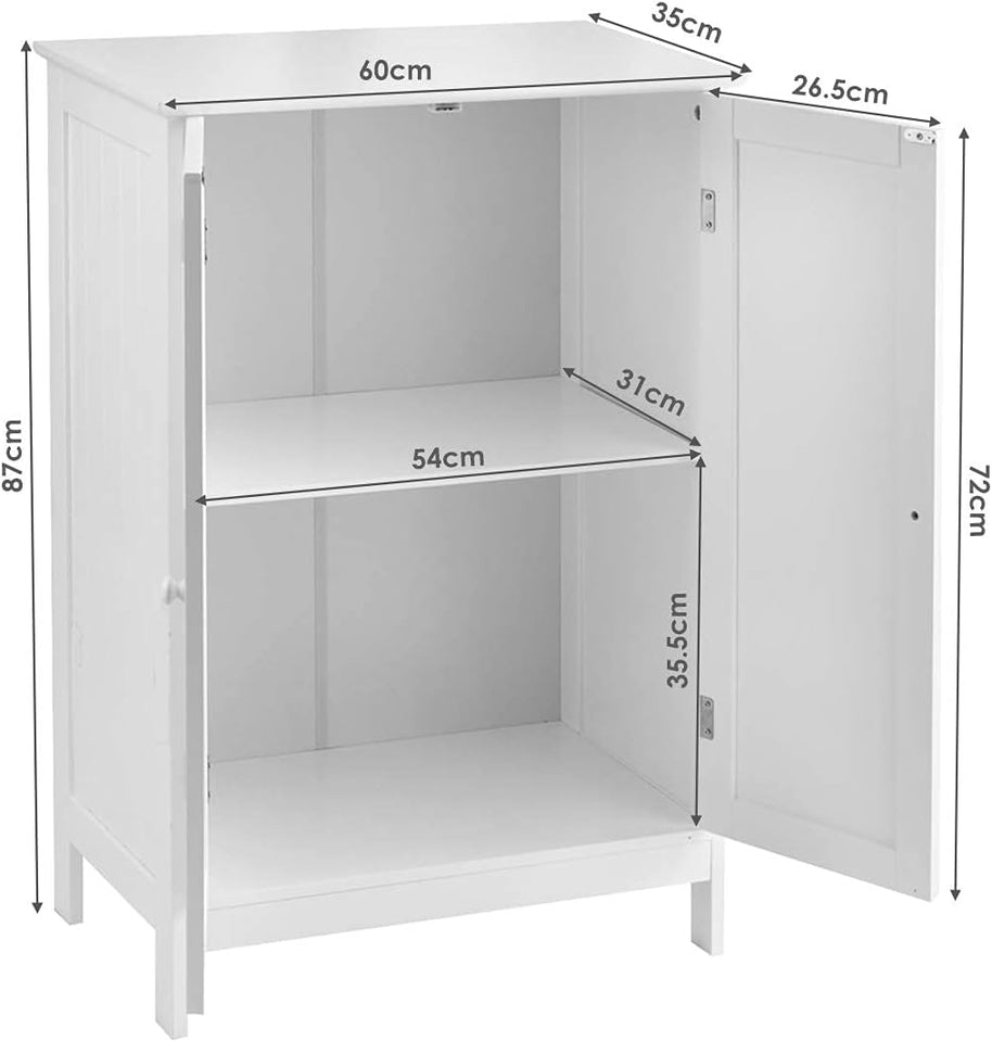 Bathroom Floor Cabinet W/Double Doors, Floor Storage Cabinet W/Shelf, Free Standing Toilet Storage Unit, Laundry Cupboard, Entryway Utility Organizer Cabinet for Bathroom, Kitchen (White)