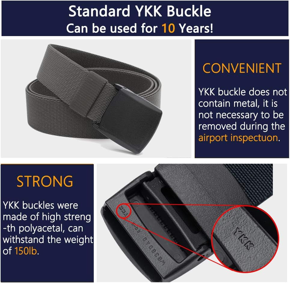 Elastic Belt for Men, Stretch Canvas Belt with YKK Plastic Buckle, Breathable Waist Belt for Work Outdoor Cycling Hiking, Adjustable for Pants Size below 46Inches[53"Long1.5"Wide]