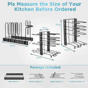 Pot Rack Organizers,8 Tier Pots and Pans Organizer,Adjustable Pot Rack & Pan Rack for Kitchen Counter and Cabinet,With 3 DIY Methods (Black)