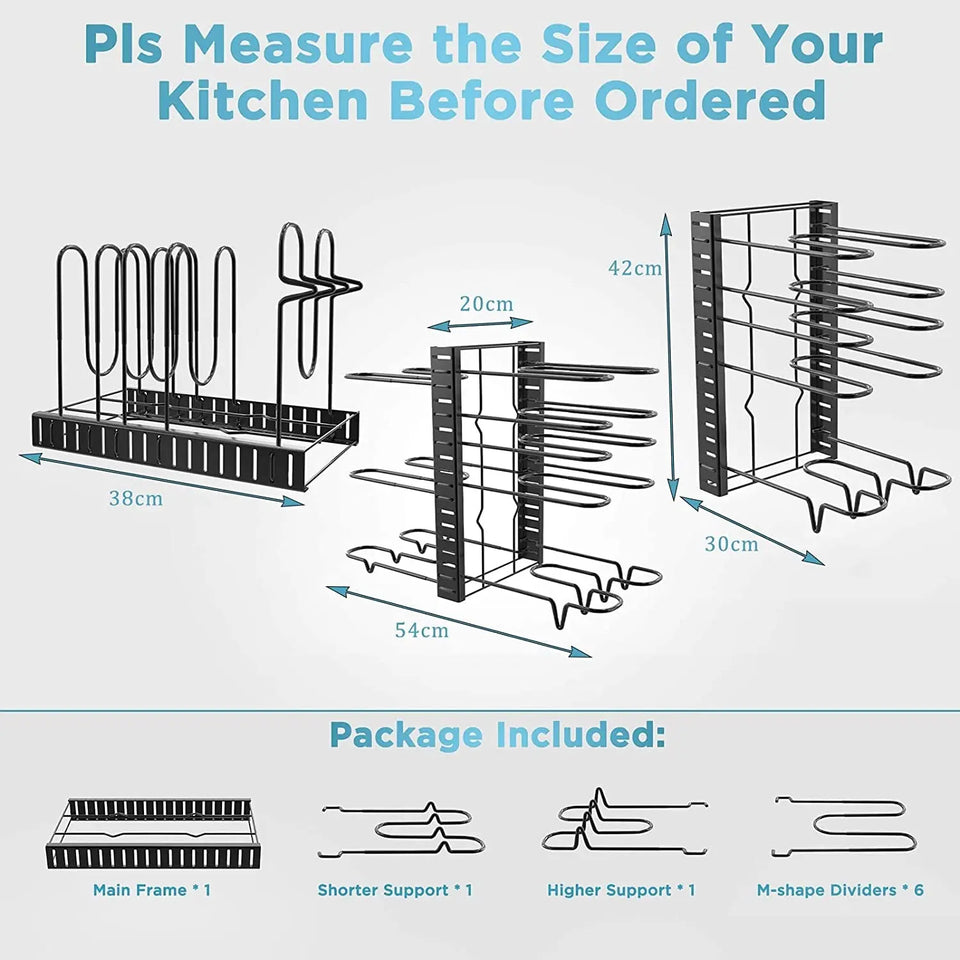 Pot Rack Organizers,8 Tier Pots and Pans Organizer,Adjustable Pot Rack & Pan Rack for Kitchen Counter and Cabinet,With 3 DIY Methods (Black)