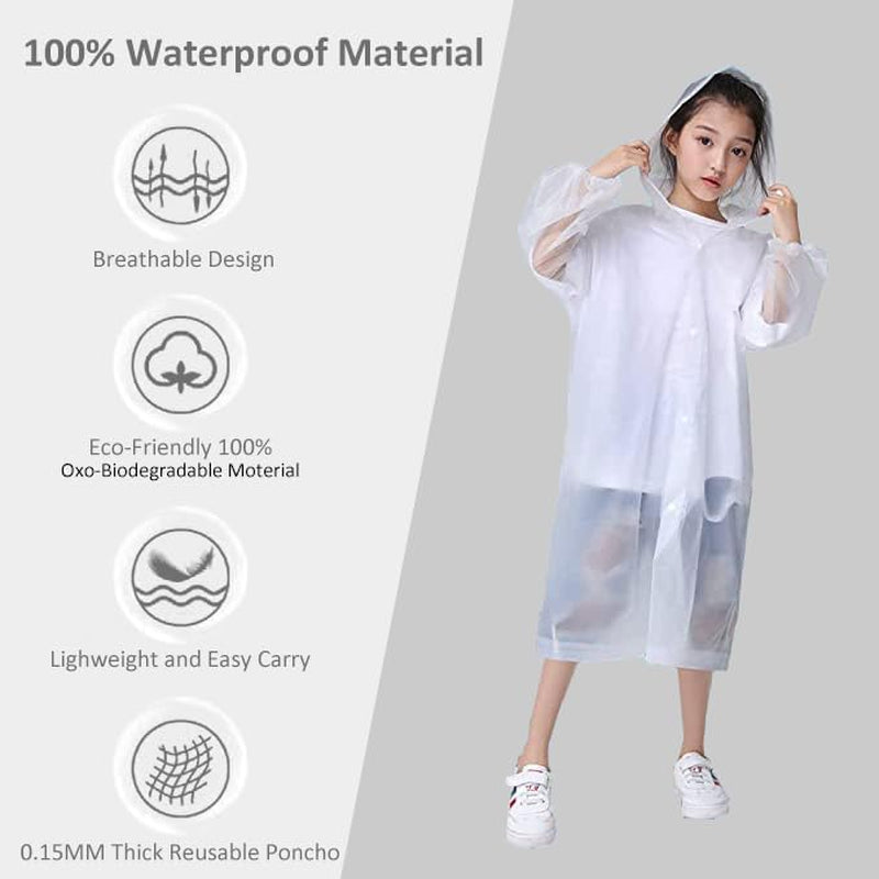 Raincoats for Kids, EVA Rain Poncho Jacket Reusable Raincoats 2 Pack for Kids, Rain Coats with Hood for Daily Use Travel Hiking Theme Park Camping
