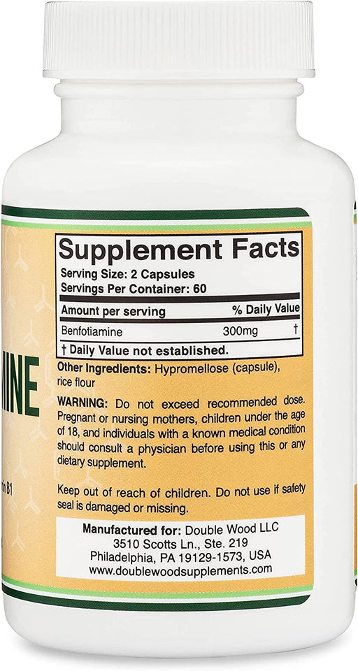 Benfotiamine 300Mg (Third Party Tested, 120 Capsules) Made in the USA, to Boost Thiamine Levels (More Absorbable than Thiamine) by