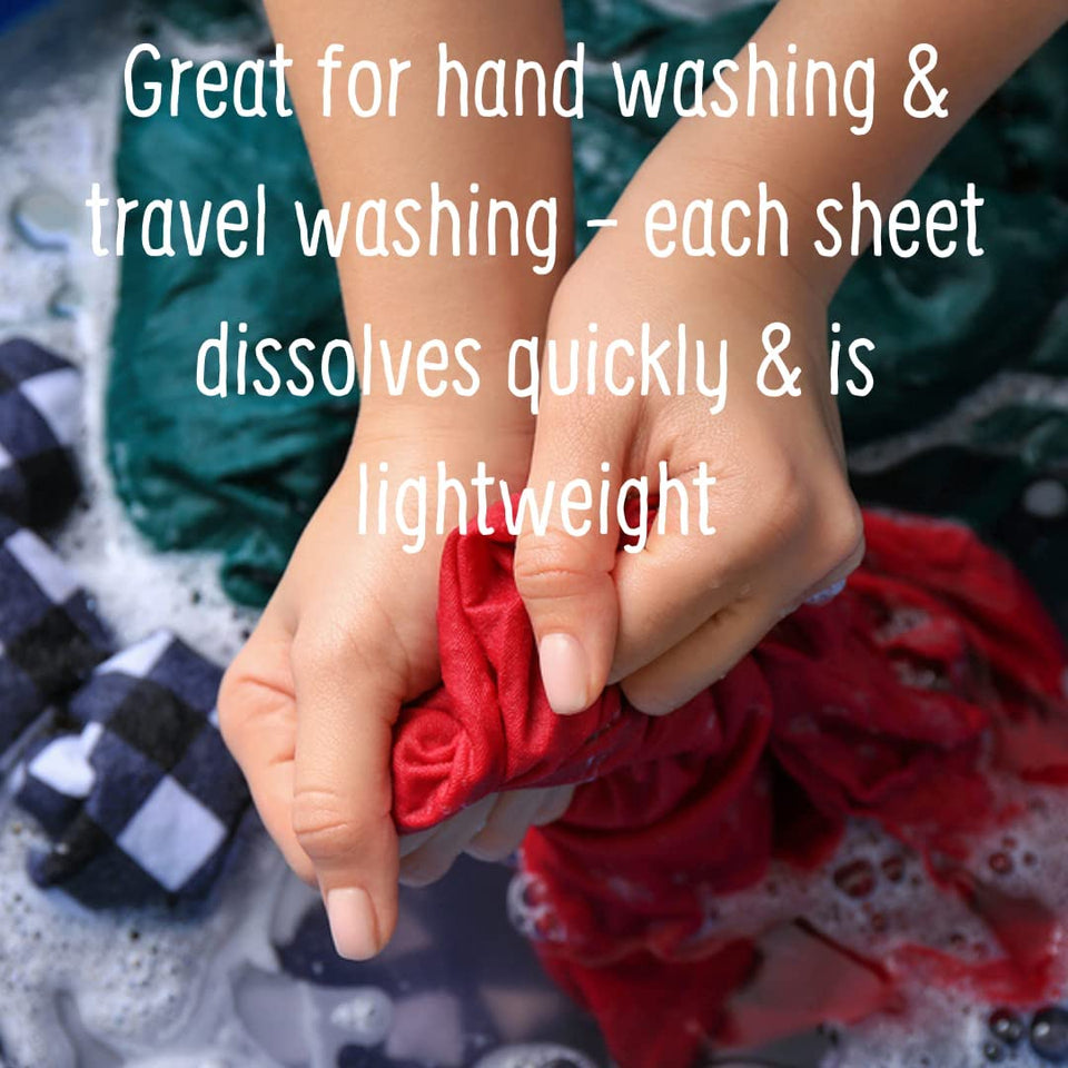 Eco Laundry Detergent Sheets, Fragrance Free, Great for Travel, No Plastic, Totally Plant-Based, 32 Washes, Fully Degradable Laundry Sheet Strips for Washing Clothes