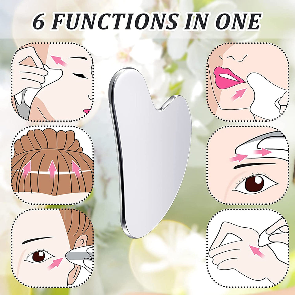 Stainless Steel Gua Sha Facial Tools Guasha Tool for Face Metal Gua Sha Tighten Skin Heart Massage Guasha Beauty Tool for Body Eyes Neck Massager with Travel Pouch (Silver, Heart Style)