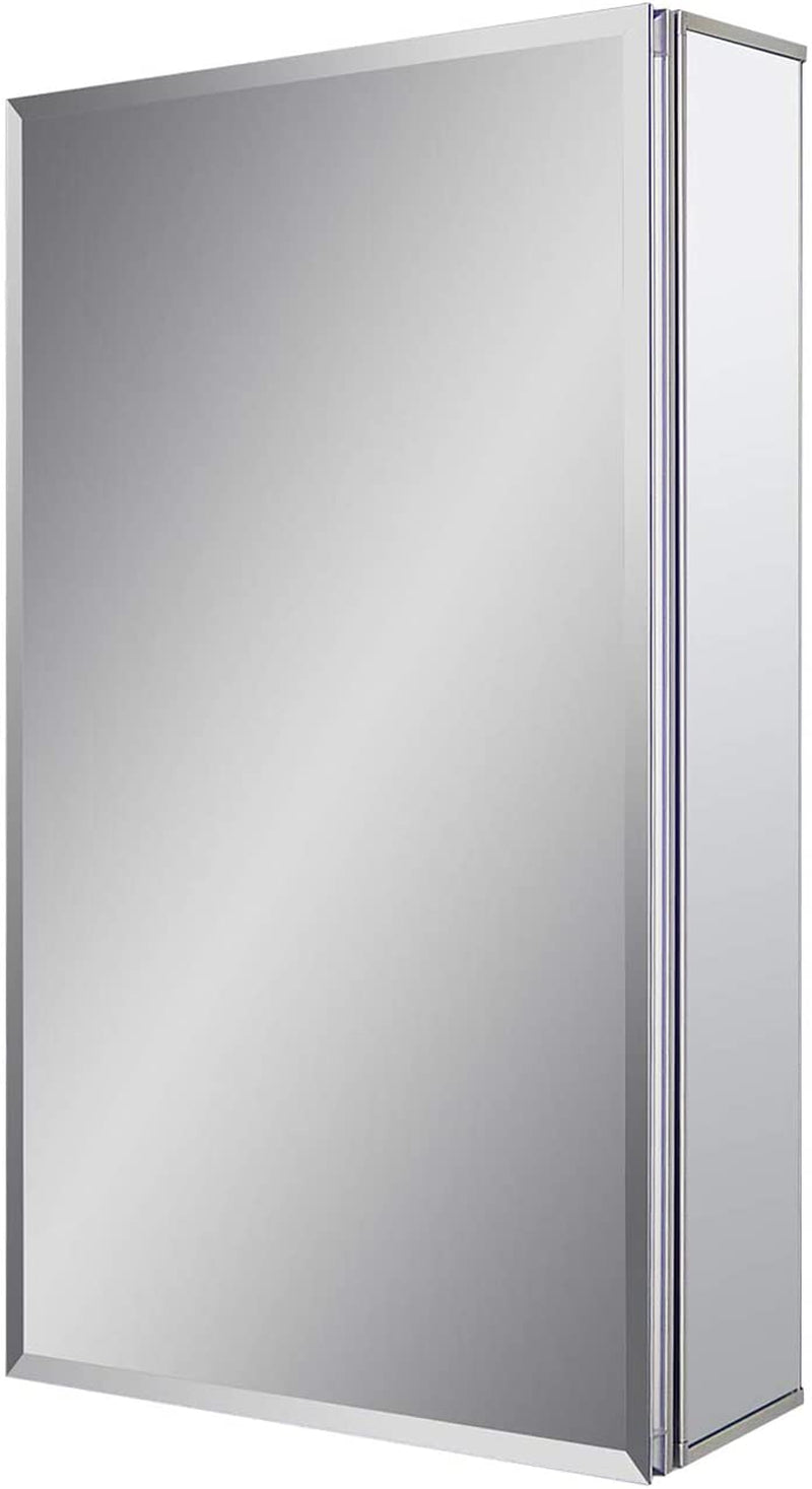 Aluminum Bathroom Medicine Cabinet with Framless Double Sided Mirror Door15 Inch X 24 Inch Recess or Surface Mount, Silver