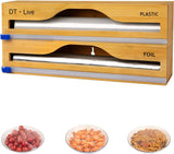 Foil and Plastic Wrap Organizer, 2 in 1 Plastic Wrap Dispenser with Slide Cutter, with 2 Slide Cutters, Compatible with 30.5Cm Roll, Foil Dispenser for Plastic Wrap, Aluminum Foil and Wax Paper