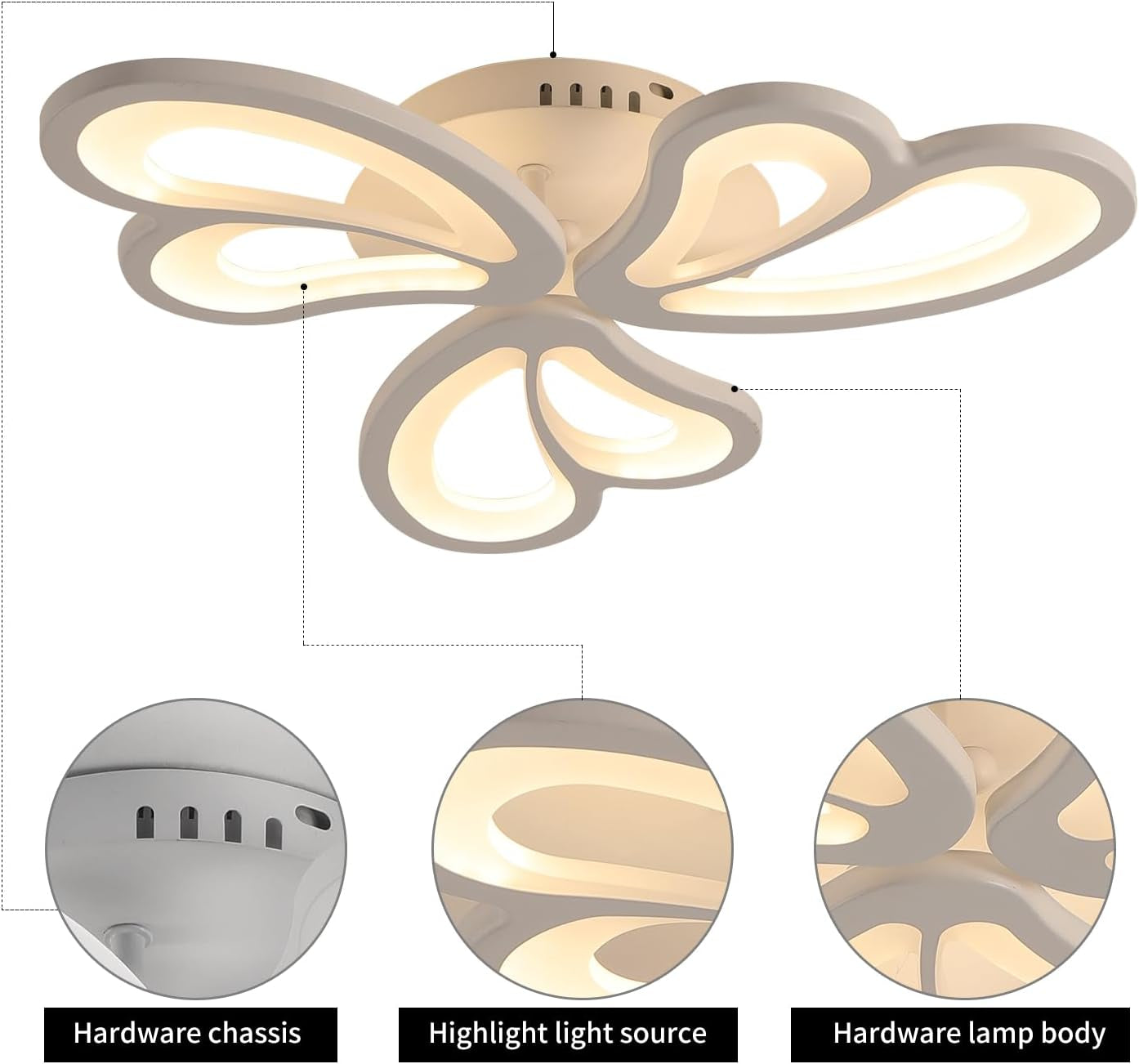 Modern LED Ceiling Light,Dimmable Acrylic Flush Mount Ceiling Lamp,3 Petals Metal Flower Shape Chandelier Lighting Fixture for Living Room Bedroom Kitchen Office Dining Room