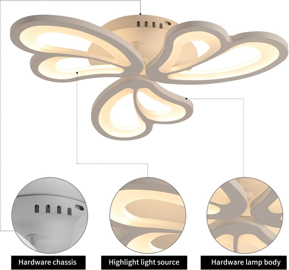 Modern LED Ceiling Light,Dimmable Acrylic Flush Mount Ceiling Lamp,3 Petals Metal Flower Shape Chandelier Lighting Fixture for Living Room Bedroom Kitchen Office Dining Room