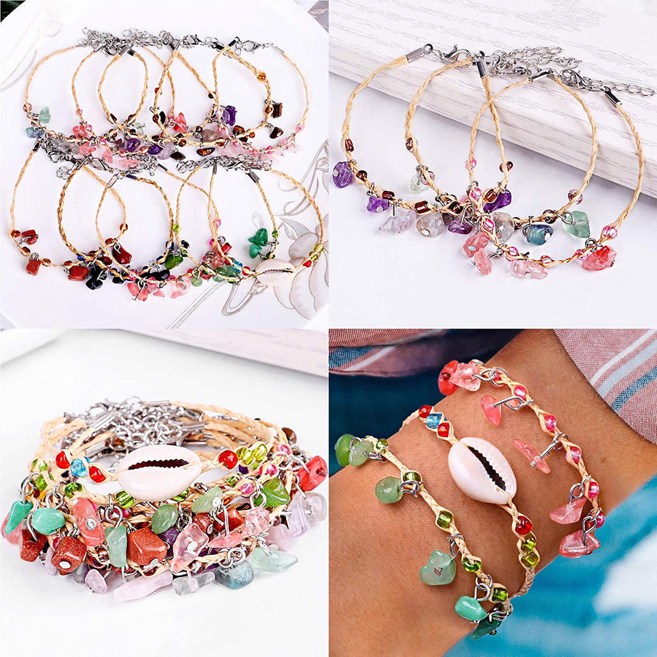 933Pcs Irregular Chips Stone Beads Natural Gemstone Beads Kit with Ear Wire Spacers Beads Pendants Elastic String Jump Rings for DIY Jewelry Necklace Bracelet Earring Making Supplies