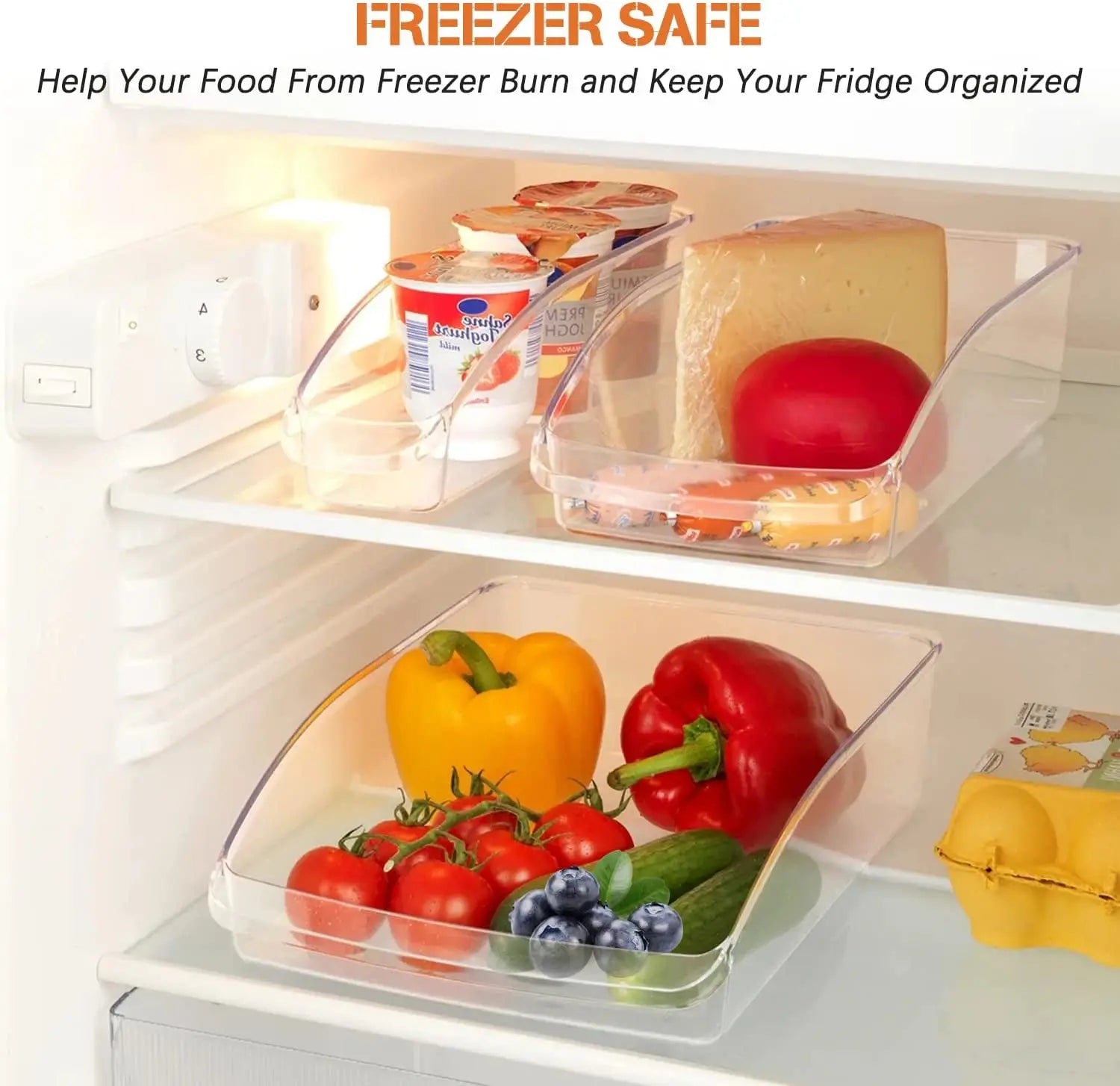 Refrigerator Organizer Bins, Set of 9 Clear Plastic Fridge Storage Containers for Freezer Kitchen Countertops Pantry Organization, BPA Free